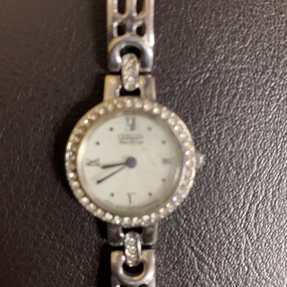 Vintage Citizen Eco-Drive Watch Silver Toned Band Round Face Rhinestones - Picture 2 of 10